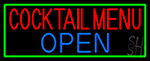 Cocktail Menu Open With Green Border Neon Sign