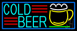 Cold Beer And Mug With Blue Border Neon Sign