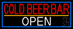Cold Beer Bar Open With Blue Border Neon Sign