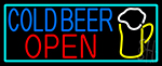 Cold Beer Open And Mug In Between With Turquoise Neon Sign