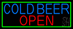 Cold Beer Open With Green Border Neon Sign