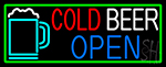 Cold Beer With Yellow Mug Open With Green Border Neon Sign