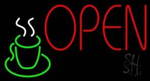 Red Open Coffee Glass Neon Sign