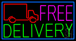 Free Delivery And Van With Blue Border Neon Sign