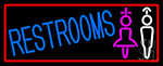 Girls And Boys Restrooms With Red Border Neon Sign