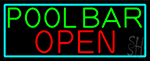 Green Pool Bar Open With Turquoise Border Neon Sign