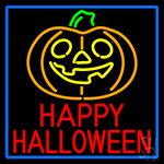 Happy Halloween Pumpkin With Blue Border Neon Sign
