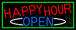 Happy Hour Open With Green Border Neon Sign