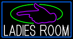 Ladies Room And Hand Pointing With Blue Border Neon Sign