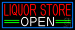 Liquor Store Open With Blue Border Neon Sign