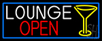 Lounge And Martini Glass Open With Blue Border Neon Sign