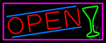 Martini Glass Open With Pink Border Neon Sign