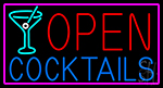 Open With Cocktail Glass Neon Sign