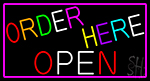 Order Here Open With Pink Border Neon Sign