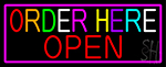 Order Here Red Open With Pink Border Neon Sign