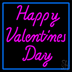 Pink Cursive Happy Valentines Day With Blue Border Neon Sign