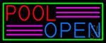 Pool Open With Green Border Neon Sign