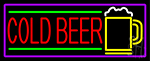 Red Cold Beer And Yellow Mug With Purple Border Neon Sign