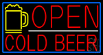 Red Cold Beer With Yellow Mug Open With Blue Border Neon Sign