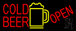 Red Cold Beer With Yellow Mug Open Neon Sign