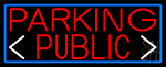 Red Public Parking And Arrow With Blue Border Neon Sign