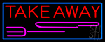 Take Away And Fork With Blue Border Neon Sign