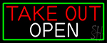 Take Out Open With Green Border Neon Sign