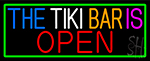 The Tiki Bar Is Open With Green Border Neon Sign
