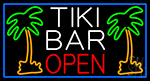 Tiki Bar And Palm Tree Open With Blue Border Neon Sign
