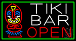 Tiki Bar Bamboo Hut With Green Border Neon Sign