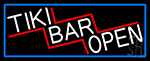 Tiki Bar Open With Blue Border Neon Sign