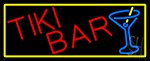 Tiki Bar Wine Glass With Yellow Border Neon Sign