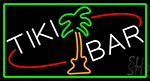 White Tiki Bar And Palm Tree With Green Border Neon Sign
