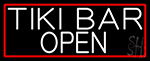 White Tiki Bar Open With Red Border Neon Sign