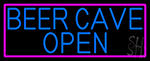 Blue Beer Cave Open With Pink Border Neon Sign