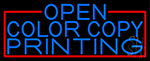 Blue Open Color Copy Printing With Red Border Neon Sign
