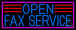 Blue Open Fax Service With Pink Border Neon Sign