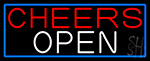 Cheers Open With Blue Border Neon Sign