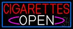 Cigarettes Open With Blue Border Neon Sign
