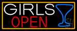 Girls Open With Orange Border Neon Sign