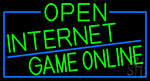 Green Open Internet Game Online With Blue Border Neon Sign