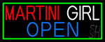 Martini Girl Open With Green Border Neon Sign