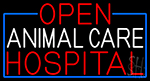 Open Animal Care Hospital With Blue Border Neon Sign