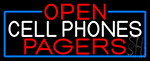 Open Cell Phones Pagers With Blue Border Neon Sign