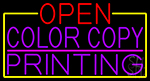 Open Color Copy Printing With Yellow Border Neon Sign