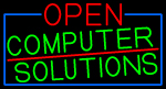 Open Computer Solutions With Blue Border Neon Sign