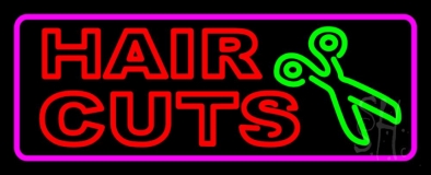 Red Double Stroke Hair Cut With Scissor Neon Sign