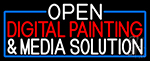 Open Digital Painting And Media Solution With Blue Border Neon Sign