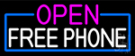 Open Free Phone With Blue Border Neon Sign