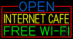 Open Internet Cafe Free Wifi With Red Border Neon Sign